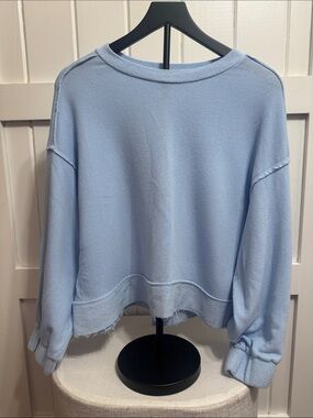 BUCKETLIST Pastel Blue Raw-Hem Crewneck Sweatshirt